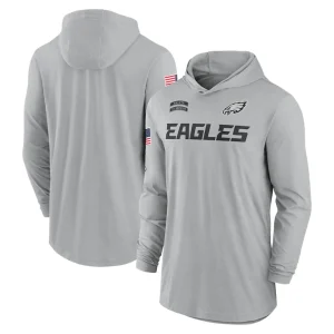 Philadelphia eagles nike 2024 salute to service lightweight performance long sleeve hooded t shirt Gray