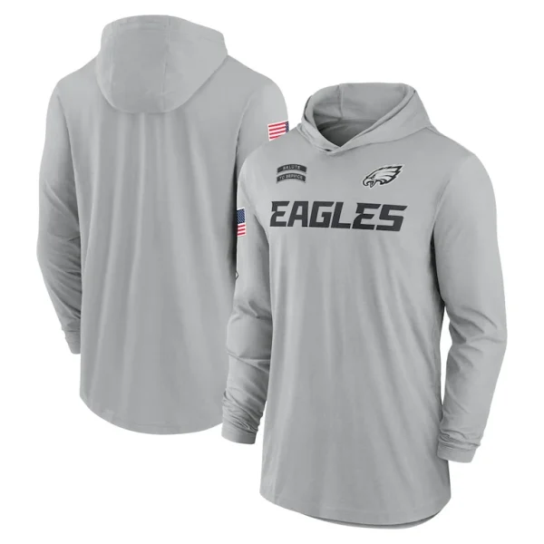 Philadelphia eagles nike 2024 salute to service lightweight performance long sleeve hooded t shirt Gray