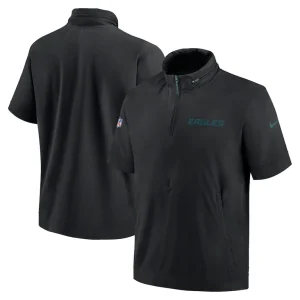 Philadelphia eagles nike 2024 sideline coach short sleeve half zip hoodie jacket Black