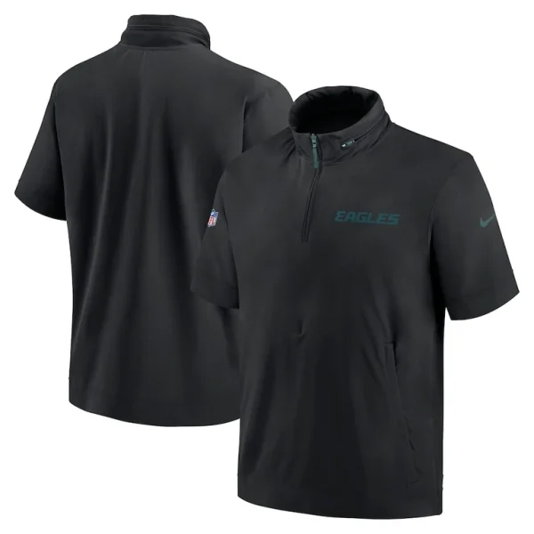 Philadelphia eagles nike 2024 sideline coach short sleeve half zip hoodie jacket Black