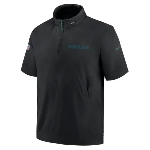 Philadelphia eagles nike 2024 sideline coach short sleeve half zip hoodie jacket Black M