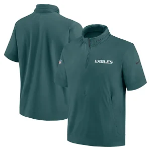 Philadelphia eagles nike 2024 sideline coach short sleeve half zip hoodie jacket Midnight green