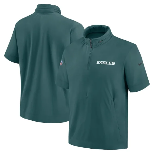 Philadelphia eagles nike 2024 sideline coach short sleeve half zip hoodie jacket Midnight green