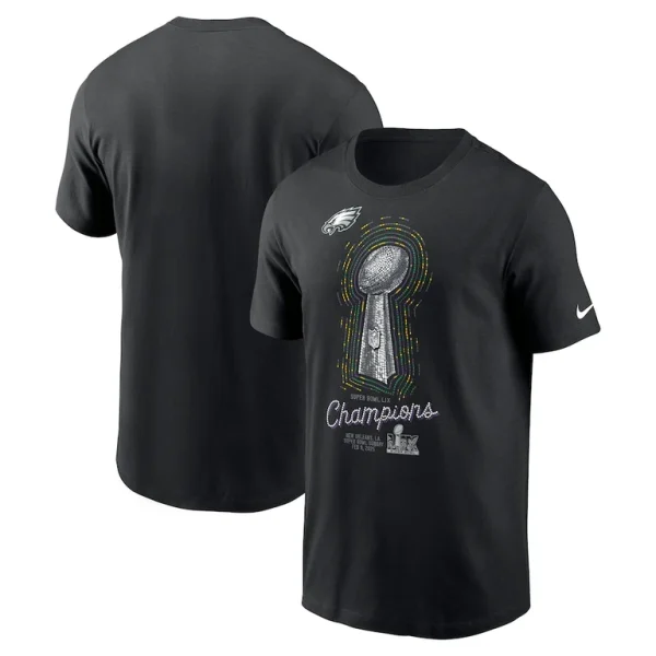 Philadelphia eagles nike super bowl lix champions lombardi trophy t shirt Black