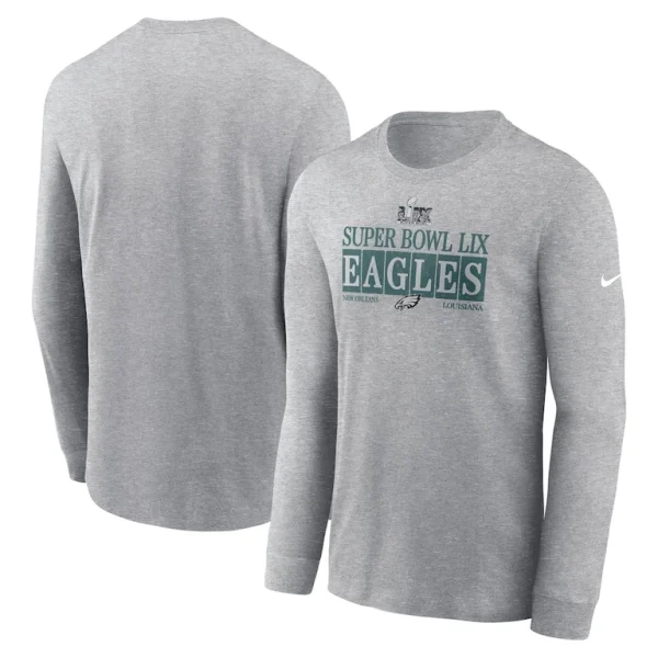 Philadelphia eagles nike super bowl lix nola inspired long sleeve t shirt Heather gray