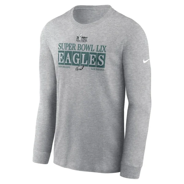 Philadelphia eagles nike super bowl lix nola inspired long sleeve t shirt Heather gray M