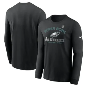 Philadelphia eagles nike super bowl lix team logo long sleeve t shirt Black