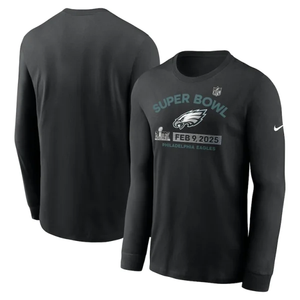 Philadelphia eagles nike super bowl lix team logo long sleeve t shirt Black