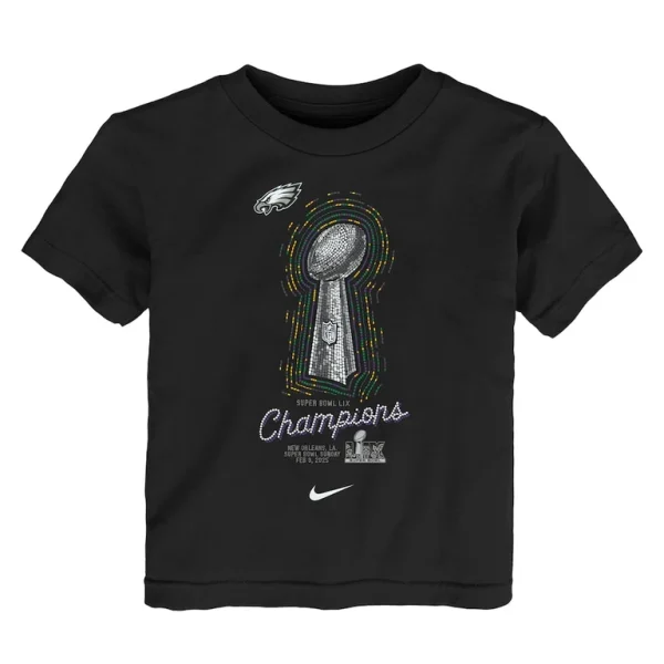 Philadelphia eagles nike toddler super bowl lix champions lombardi trophy t shirt Black 3T