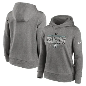 Philadelphia eagles nike womens 2024 nfc champions locker room trophy collection therma fleece pullover hoodie Heather gray