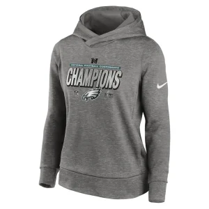 Philadelphia eagles nike womens 2024 nfc champions locker room trophy collection therma fleece pullover hoodie Heather gray M