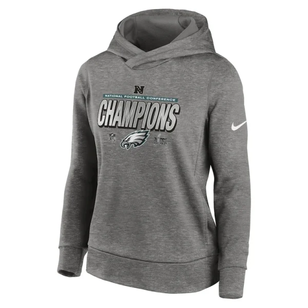 Philadelphia eagles nike womens 2024 nfc champions locker room trophy collection therma fleece pullover hoodie Heather gray M