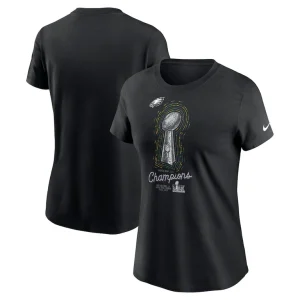 Philadelphia eagles nike womens super bowl lix champions lombardi trophy t shirt Black