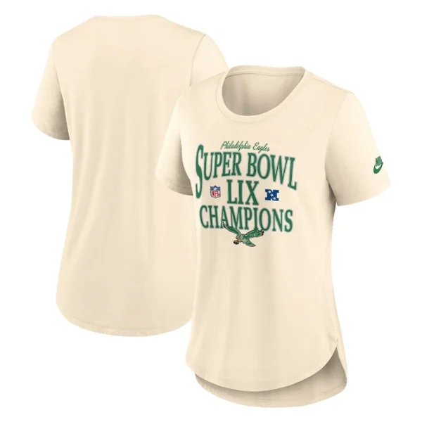 Philadelphia eagles nike womens super bowl lix champions retro logo tri blend scoop neck t shirt natural Multi