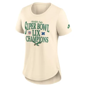 Philadelphia eagles nike womens super bowl lix champions retro logo tri blend scoop neck t shirt natural Multi M