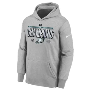 Philadelphia eagles nike youth 2024 nfc champions locker room trophy collection fleece pullover hoodie Heather gray Yth M