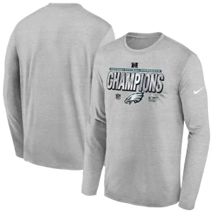 Philadelphia eagles nike youth 2024 nfc champions locker room trophy collection long sleeve t shirt Heather gray