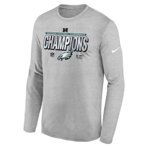 Philadelphia eagles nike youth 2024 nfc champions locker room trophy collection long sleeve t shirt Heather gray Yth M