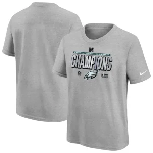 Philadelphia eagles nike youth 2024 nfc champions locker room trophy collection t shirt Heather gray