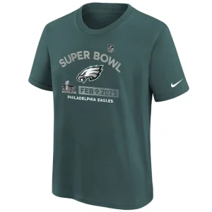 Philadelphia eagles nike youth super bowl lix authentic t shirt Midnight green Yth M