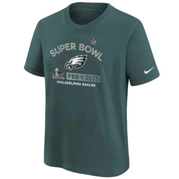 Philadelphia eagles nike youth super bowl lix authentic t shirt Midnight green Yth M