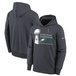 Philadelphia eagles nike youth super bowl lix champions locker room trophy collection fleece pullover hoodie anthracite Multi
