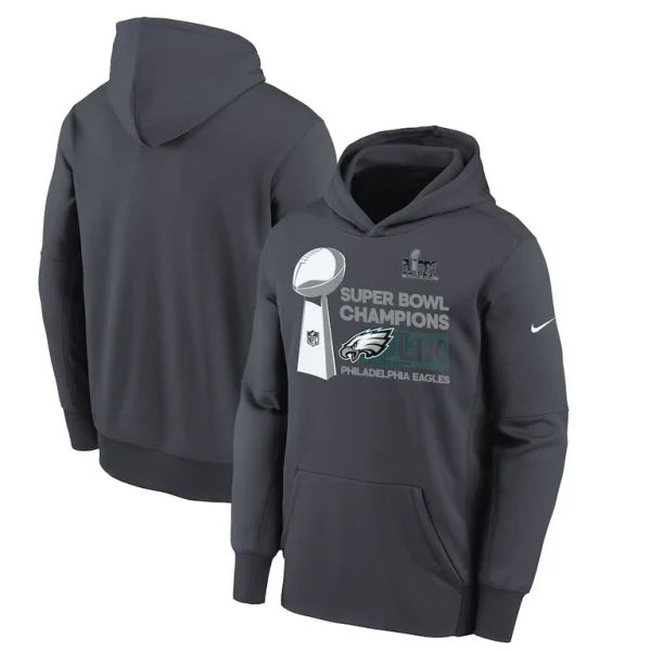 Philadelphia eagles nike youth super bowl lix champions locker room trophy collection fleece pullover hoodie anthracite Multi