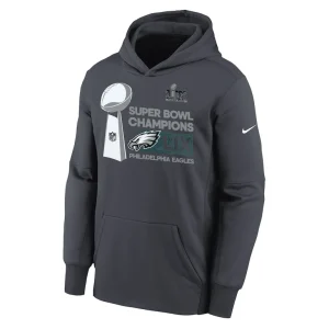 Philadelphia eagles nike youth super bowl lix champions locker room trophy collection fleece pullover hoodie anthracite Multi Yth M