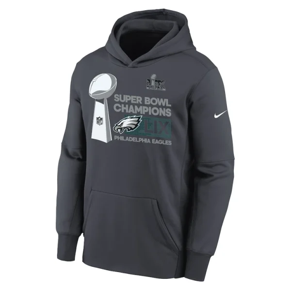 Philadelphia eagles nike youth super bowl lix champions locker room trophy collection fleece pullover hoodie anthracite Multi Yth M