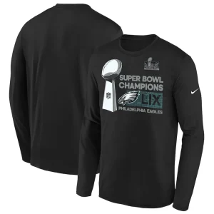 Philadelphia eagles nike youth super bowl lix champions locker room trophy collection long sleeve t shirt Black