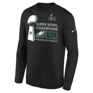 Philadelphia eagles nike youth super bowl lix champions locker room trophy collection long sleeve t shirt Black Yth L
