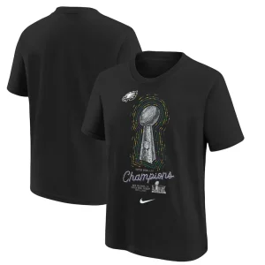 Philadelphia eagles nike youth super bowl lix champions lombardi trophy t shirt Black