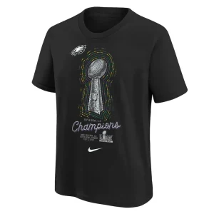 Philadelphia eagles nike youth super bowl lix champions lombardi trophy t shirt Black Yth M