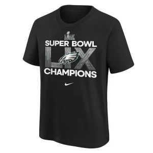 Philadelphia eagles nike youth super bowl lix champions t shirt Black Yth M