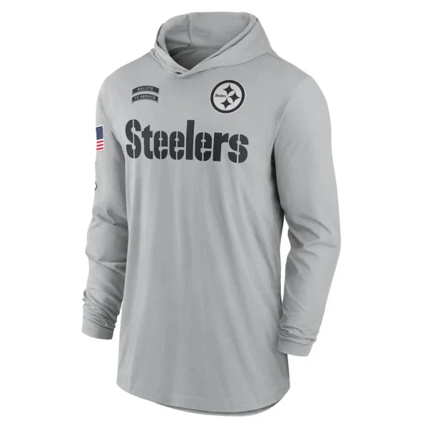 Pittsburgh steelers nike 2024 salute to service lightweight performance long sleeve hooded t shirt Gray M