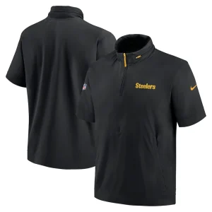 Pittsburgh steelers nike 2024 sideline coach short sleeve half zip hoodie jacket Black