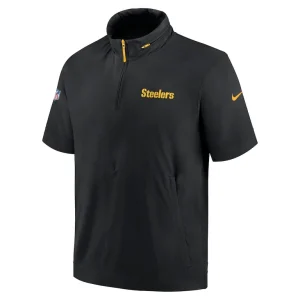 Pittsburgh steelers nike 2024 sideline coach short sleeve half zip hoodie jacket Black M