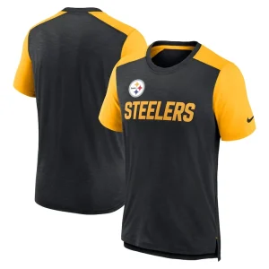Pittsburgh steelers nike color block team name t shirt Heathered blackheathered gold