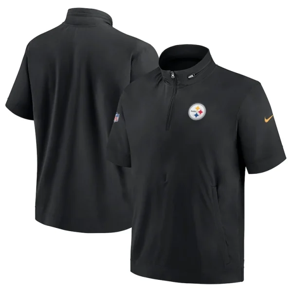 Pittsburgh steelers nike sideline coach short sleeve hoodie quarter zip jacket Black