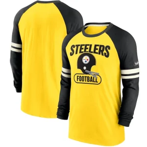 Pittsburgh steelers nike throwback raglan long sleeve t shirt Goldblack