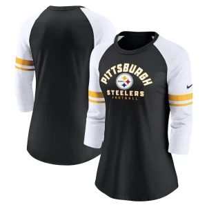 Pittsburgh steelers nike womens fashion 34 sleeve lightweight raglan fashion t shirt Black