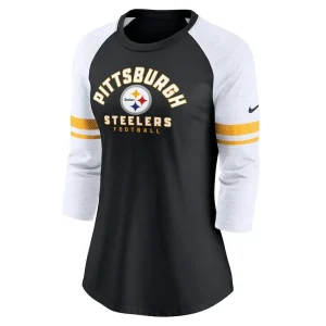 Pittsburgh steelers nike womens fashion 34 sleeve lightweight raglan fashion t shirt Black S