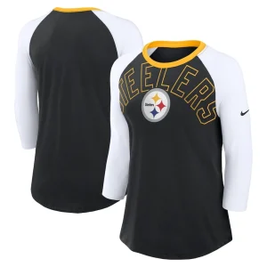 Pittsburgh steelers nike womens knockout arch raglan tri blend 34 sleeve t shirt Blackwhite