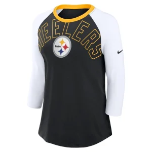 Pittsburgh steelers nike womens knockout arch raglan tri blend 34 sleeve t shirt Blackwhite S