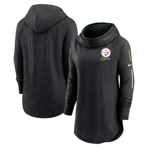 Pittsburgh steelers nike womens minimal statement lightweight raglan funnel neck pullover hoodie Black