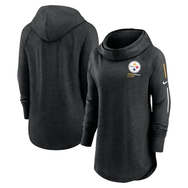 Pittsburgh steelers nike womens minimal statement lightweight raglan funnel neck pullover hoodie Black