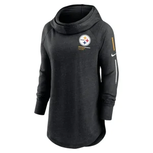 Pittsburgh steelers nike womens minimal statement lightweight raglan funnel neck pullover hoodie Black S
