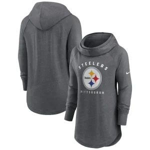 Pittsburgh steelers nike womens raglan funnel neck pullover hoodie Heather charcoal