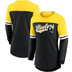Pittsburgh steelers nike womens retro script performance tri blend long sleeve t shirt Blackgold