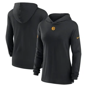 Pittsburgh steelers nike womens sideline performance long sleeve hoodie t shirt Black
